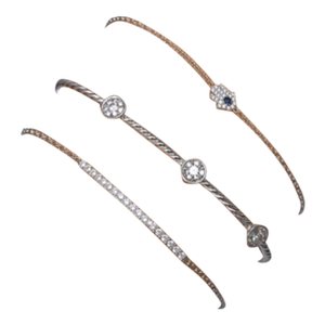 Curated Diamond Bracelet Stack – Rhodium Plated Sterling Silver Pavé Diamond Hamsa, Diamond Bar & Three-Station Bracelet Set - Brand New, Never Worn