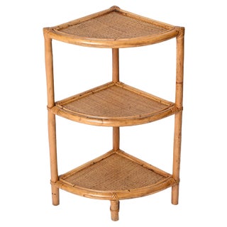Italian Triangular Bamboo and Rattan Corner Bookcase in the style of Franco Albini, 1970s For Sale