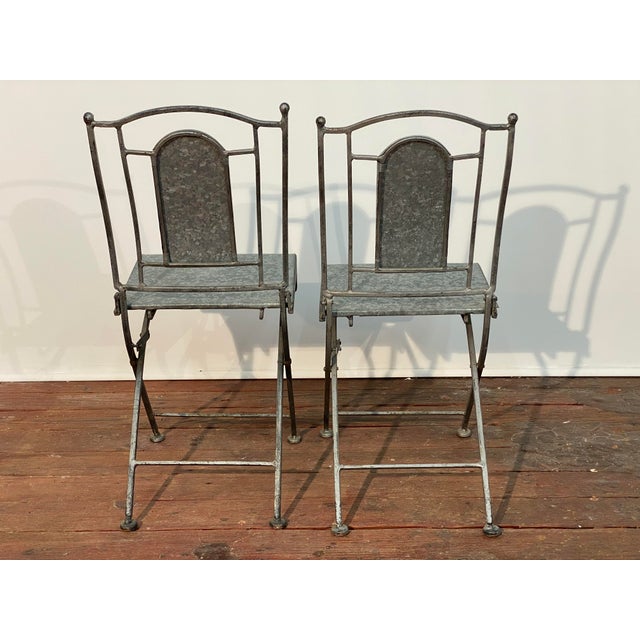 Mid-Century Modern Wrought Iron and Galvanized Aluminum Folding Chairs For Sale - Image 3 of 15