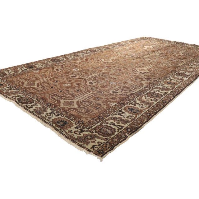 73808 Vintage Turkish Sivas Rug, 04'04 x 08'02. With its neutral color palette, straight and curved lines, this hand...