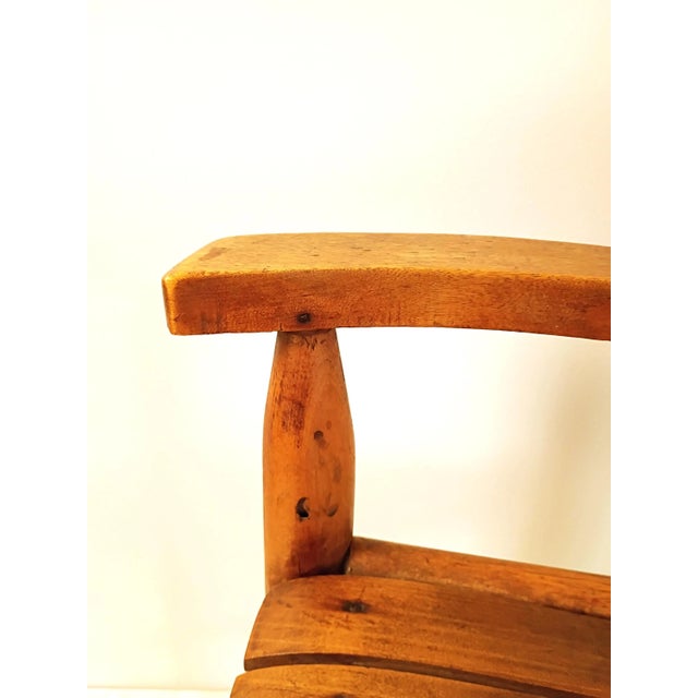 Vintage Handmade Child’s Wood Armchair, Rustic Slat Seat Kids Accent Chair, Primitive English Cottage Nursery Fireplace Mantel Decor Piece For Sale - Image 9 of 13