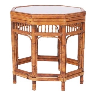 1960s Brighton Pavilion Style Burnt Bamboo Side Table For Sale