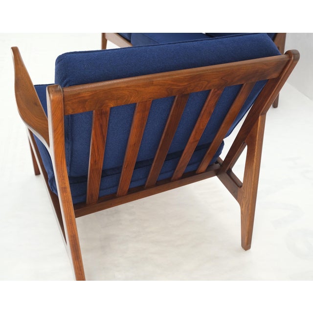 Danish Mid-Century Modern New Upholstery Walnut Frames Sofa & Chair Set Mint! For Sale - Image 9 of 15