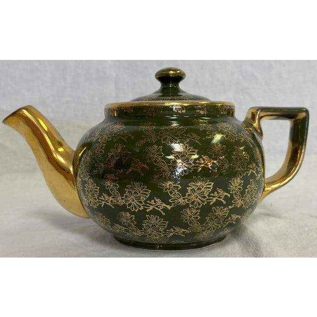 1950's Hall's China Ceramic Teapot With Gold Painted Accents For Sale In West Palm - Image 6 of 12