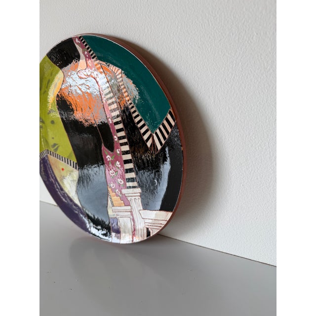 1980s Lois Barton Hand-Painted Figurative Modernist Art Ceramic Decorative Plate For Sale - Image 10 of 12