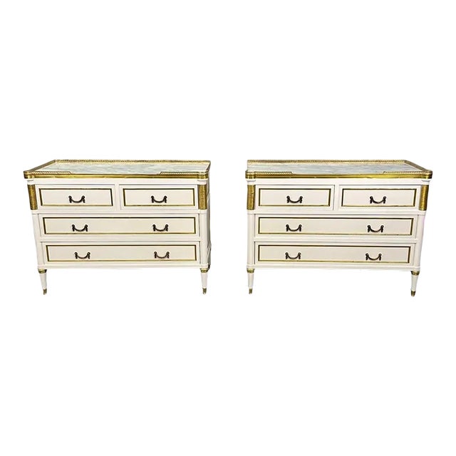 Louis XVI Hollywood Regency Maison Jansen Style White Commodes / Nightstands For Sale