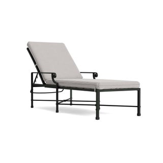 Brown Jordan Venetian Adjustable Chaise Lounge in Black Jade with Iron Stripe Cushions For Sale
