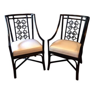 Ebony Bamboo Lattice Chairs - A Pair For Sale