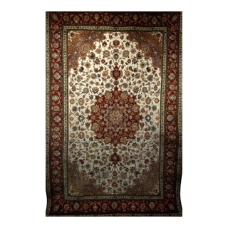 Fine Persian Tabriz Shirfar Rug, Hand-Knotted Wool & Silk, Floral Pattern, Ivory & Chocolate, 7x10 For Sale