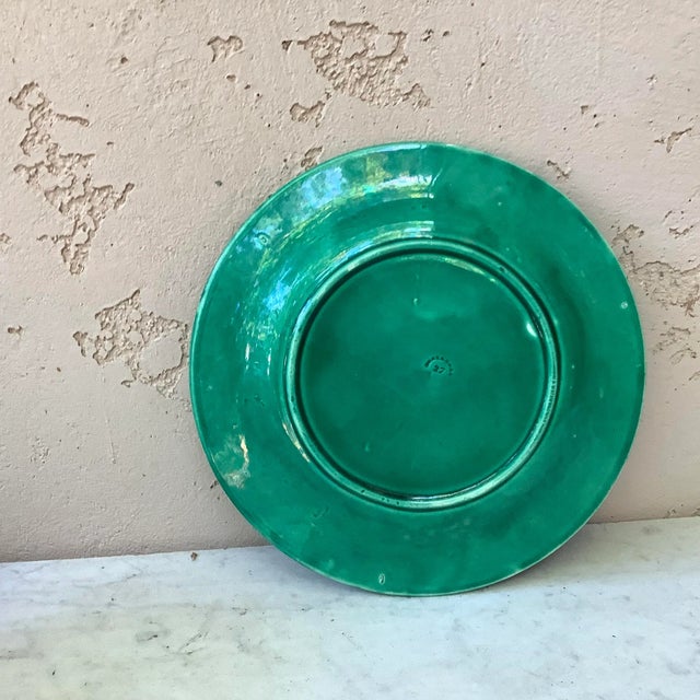 1890 Montereau French Green Majolica Leaves Plate For Sale - Image 4 of 8