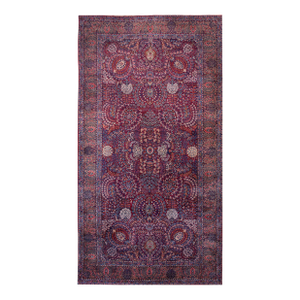 Finely Decorative Antique Persian Kirman Rug on a Red-Raspberry Background Color