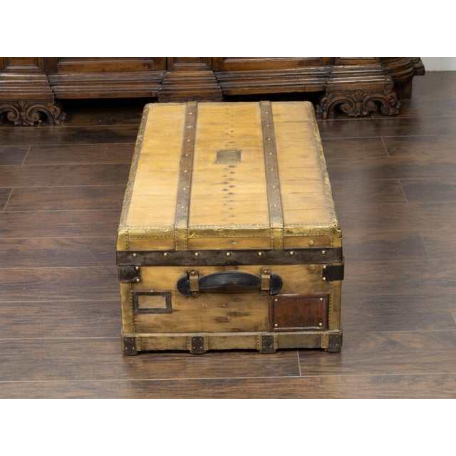French 1930s Lavolaille Pine Trunk with Maker's Label and Monogram For Sale - Image 10 of 12
