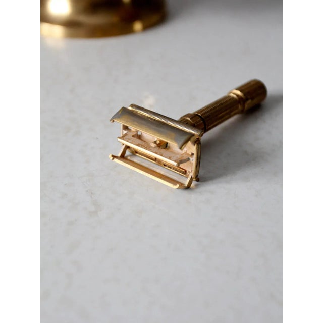 Metal Vintage Brass Shaving Kit & Mirror Stand For Sale - Image 7 of 13