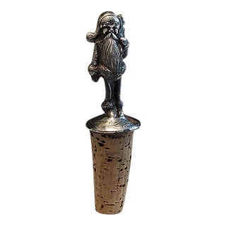 1970s Reed and Barton Pewter Santa Claus Bottle Stopper For Sale