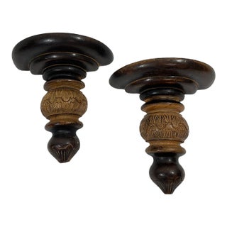 Vintage Carved Wood Wall Shelf Brackets Sconces Corbels, a Pair For Sale