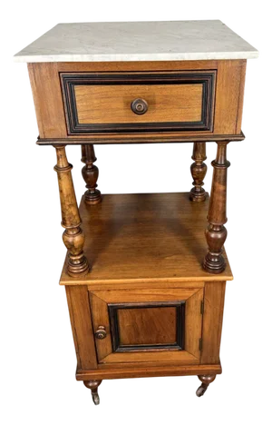 Frenhc Bedside Table in Walnut with Marble Top