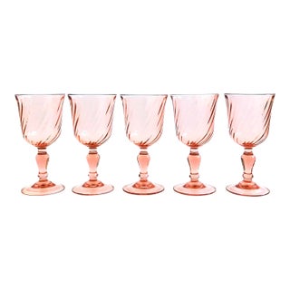 Pink Swirl Wine Glasses - Set of 5 For Sale