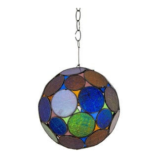 Vintage Large Moroccan Moorish Multi-Color Glass Orb Lantern For Sale