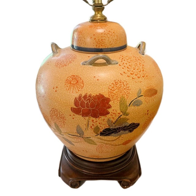 Satsuma Vintage Mid-Century Japanese Satsuma Porcelain Ginger Jar Table Lamp For Sale - Image 4 of 7