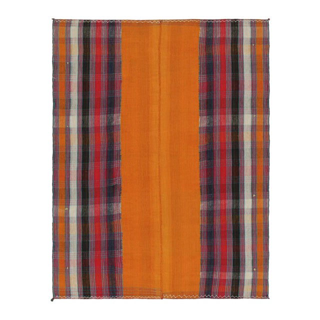 Orange 1950s Vintage Persian Kilim in Orange & Multicolor Stripes, Panel Style by Rug & Kilim For Sale - Image 8 of 8