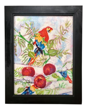 Parrot and Fruit Still Life Oil Painting
