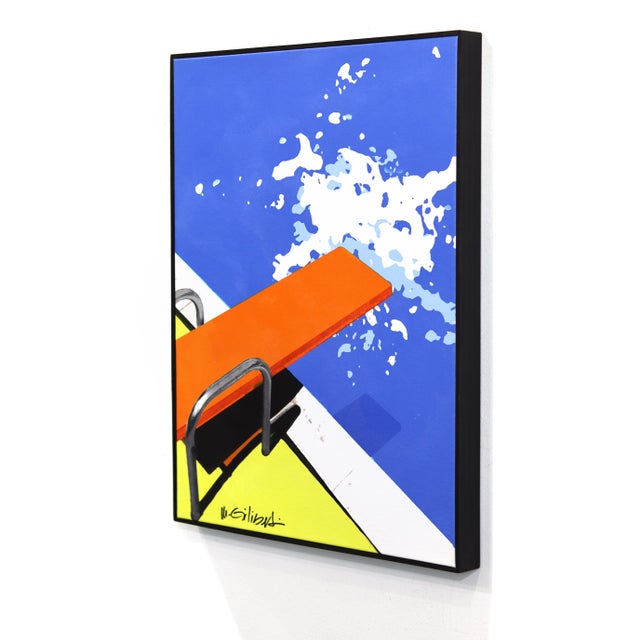 Textile Orange Board - Abstract Vibrant Mid Century Modern Pool Still Life Painting Original Artwork by Michael Giliberti For Sale - Image 7 of 8