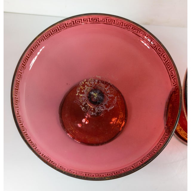 19th Century Pair of Bohemian Red Cranberry Glass Centerpiece Compotes or Tazza For Sale - Image 12 of 16