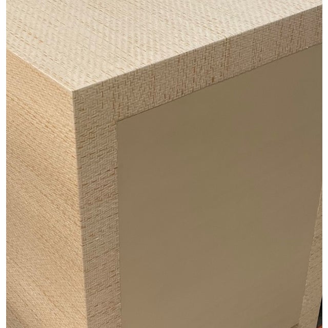 Matthew Izzo Home Aspen Natural Grasscloth, Open Shelf, Two Door Console With Cerused Oak Handles For Sale In New York - Image 6 of 6