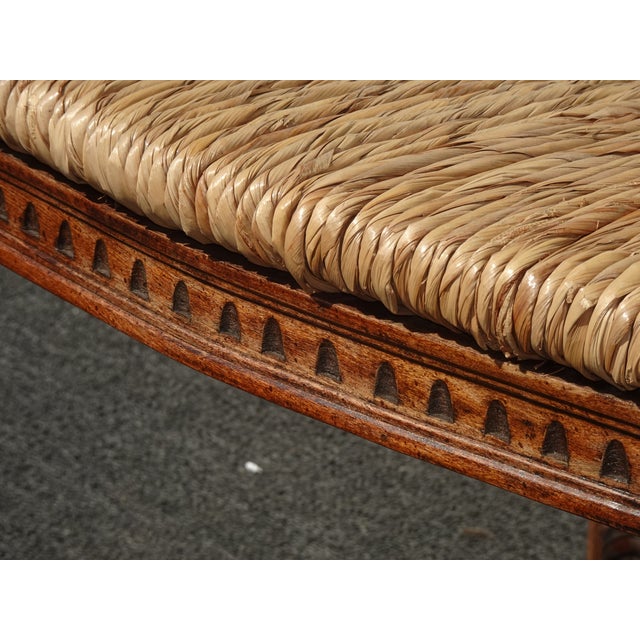 Brown Pair of Vintage Rustic French Country Rush Seat Wheat Sheaf Arm Chairs ~ Dark #3 For Sale - Image 8 of 16