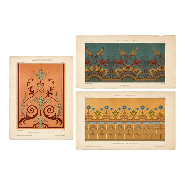 French Decorative Arts - Circa 1895-1898 Set of Three Antique French Manuel De Peintures Chromolithographs For Sale