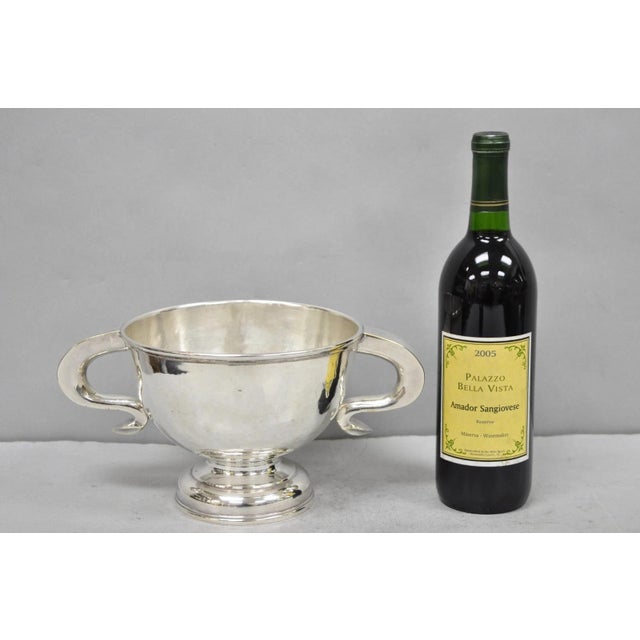 Antique Regency Silver Plated Thick Twin Handle Hand Hammered Trophy Cup Bowl. Item features thick shapely twin handles,...