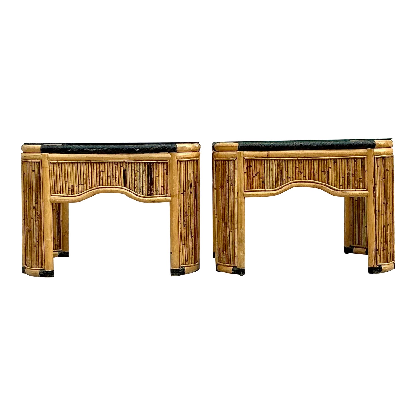Vintage Coastal Pencil Reed Side Tables - a Pair | Chairish