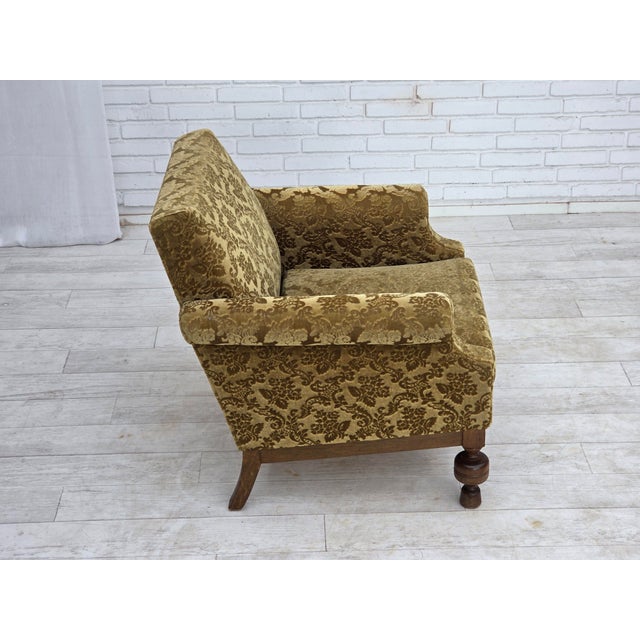 Vintage Danish Carved Oak Lounge Chair with Velour Upholstery, 1960s For Sale - Image 12 of 18