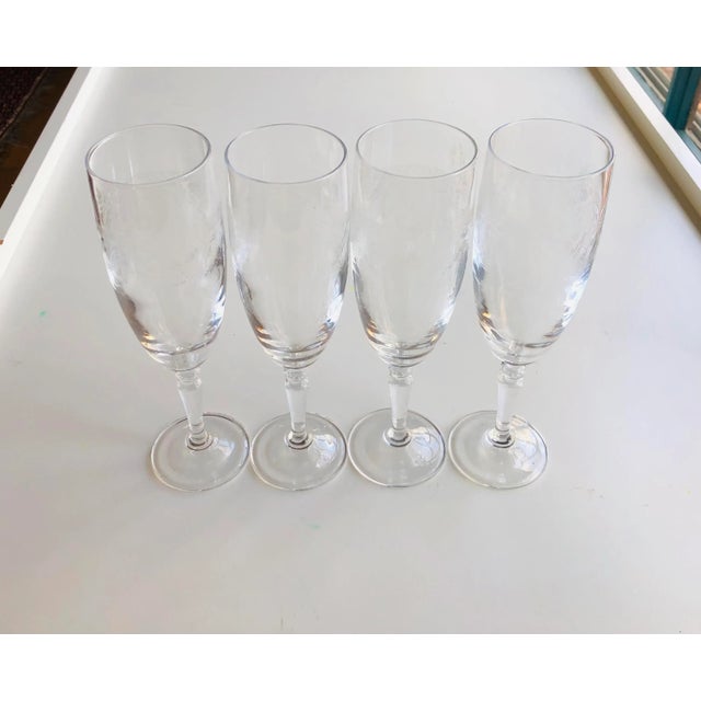 Glass Contemporary Clear Etched Champagne Glasses S/4 For Sale - Image 7 of 7