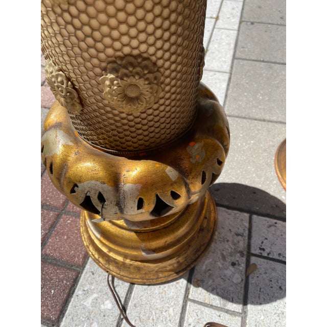 1950s Pair of 1950s Regency Mid-Century Gold Lamps Lanterns For Sale - Image 5 of 11