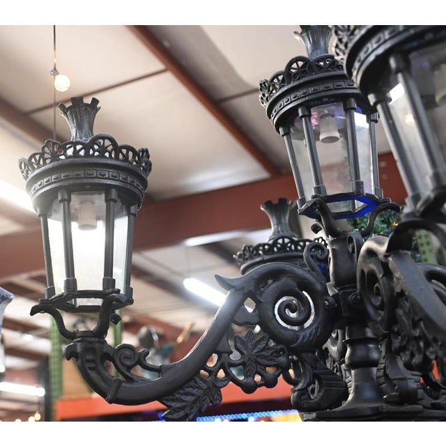 French Cast Iron Street Lamp with Lion For Sale - Image 4 of 11