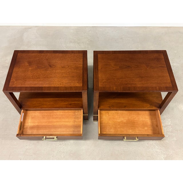 Brass Refinished Walnut Nightstands by Sligh Baker - A Pair For Sale - Image 8 of 10