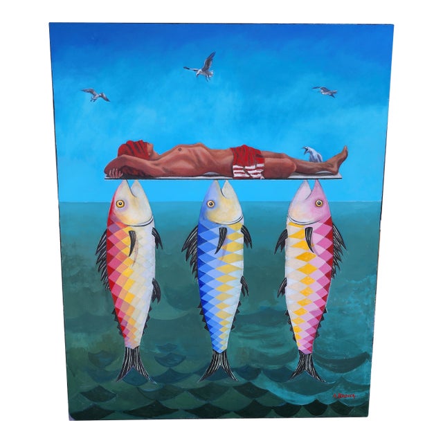 Brocca Surrealism Fish Painting For Sale
