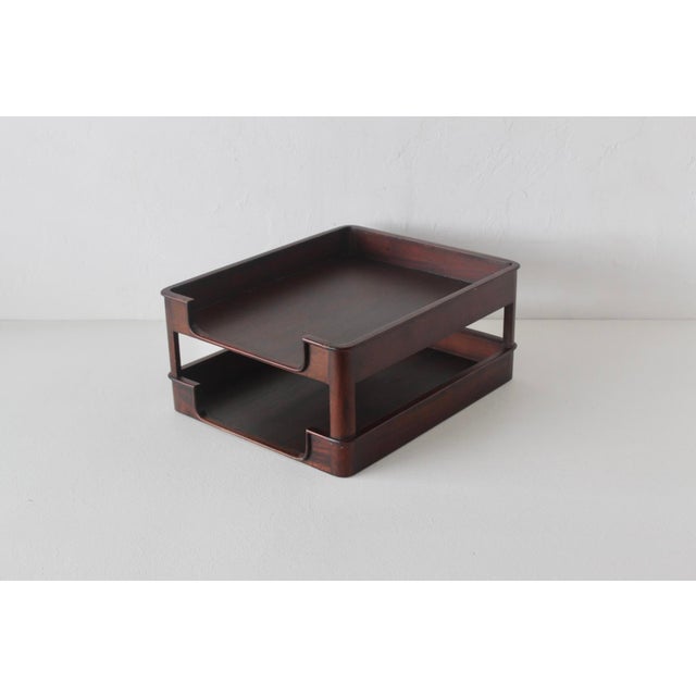 Mid-Century Modern Selamat Designs San Francisco Vintage Mid-Century Modern Dark Wood Desk Organizer Paper Tray For Sale - Image 3 of 14