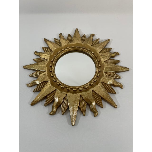 Vintage Mid Century Modern Gilded 12.5" Sunburst Wall Accent Mirror For Sale - Image 4 of 17