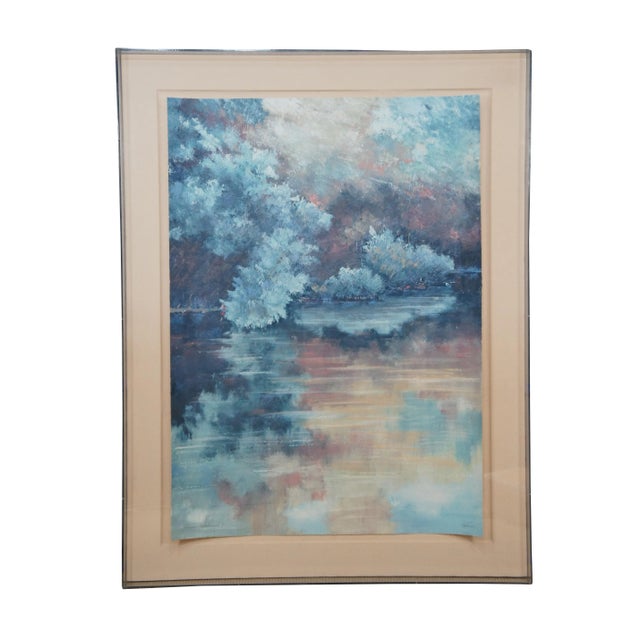 Impressionist Set of 2 Vintage Watercolor Landscape Watercolor Paintings "Summer Reflections" in Acrylic Shadow Boxes For Sale - Image 3 of 13