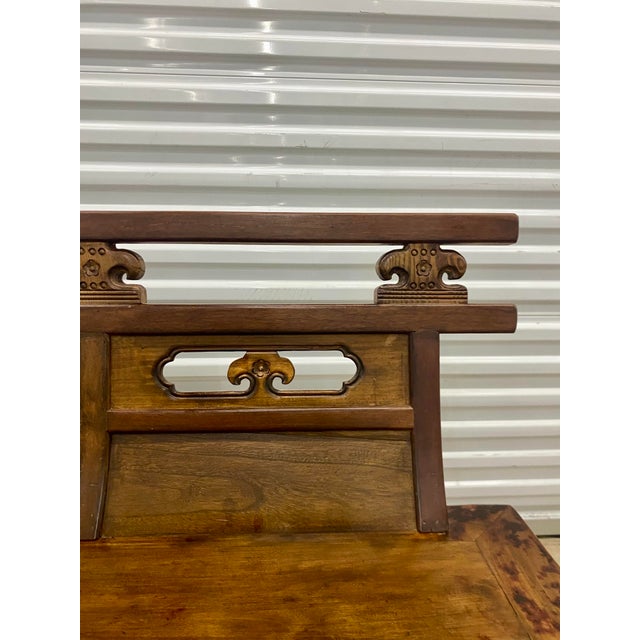 Burnt Umber Oriental Vintage Hand Carved Bench . For Sale - Image 8 of 12