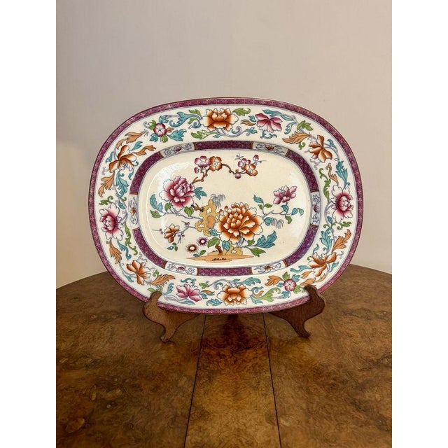 Pretty antique Victorian large meat platter, having a quality antique Victorian meat platter decorated with pretty flowers...