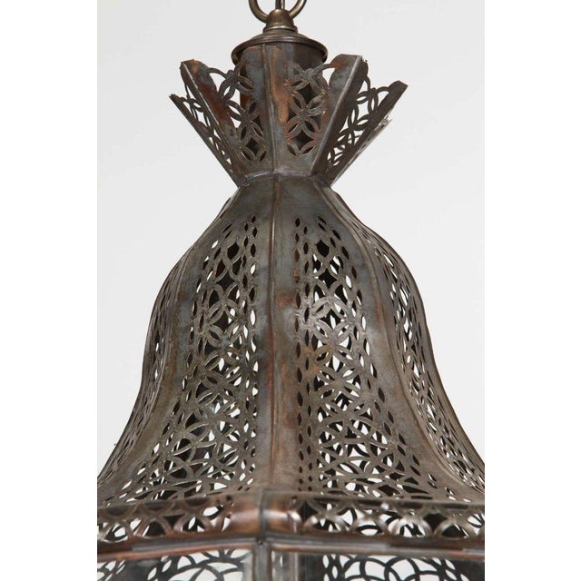 Bronze Moroccan Vintage Moorish Hanging Glass Light Fixtures a Pair For Sale - Image 8 of 12