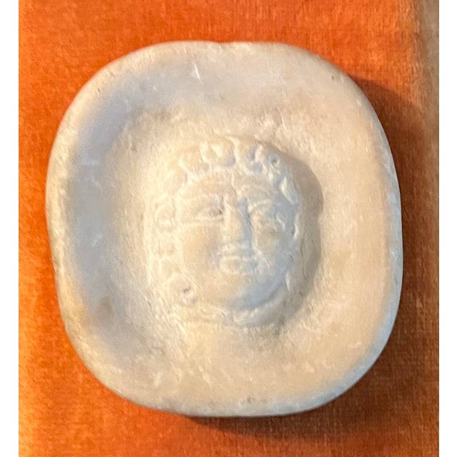 Antique 19th century Italian Grand Tour carved white marble shallow vide poche dish or paperweight. Decorated with a...