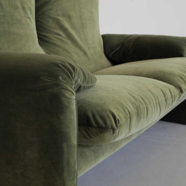 The three-seat MARALUNGA Sofa, newly upholstered in stone-coloured velvet material. The sofa has been stripped and updated...