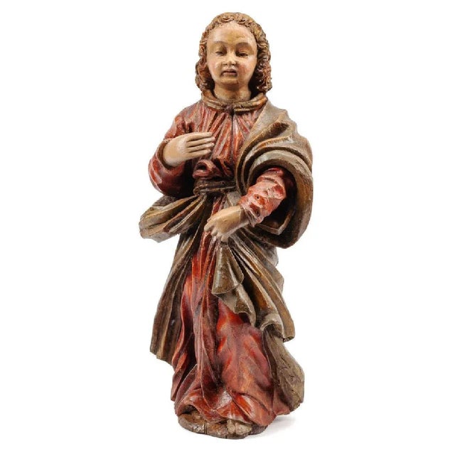 18th Century Spanish Hand Carved Polychromed Saint Statue For Sale - Image 13 of 13