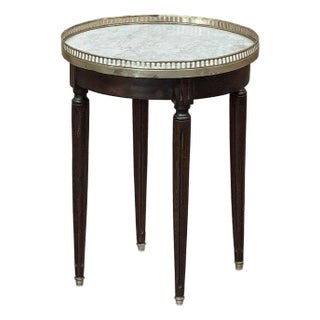 Antique French Louis XVI Round Mahogany End Table With Carrara Marble For Sale