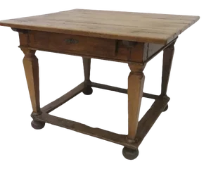 European Stretcher Base Provincial One Drawer Table