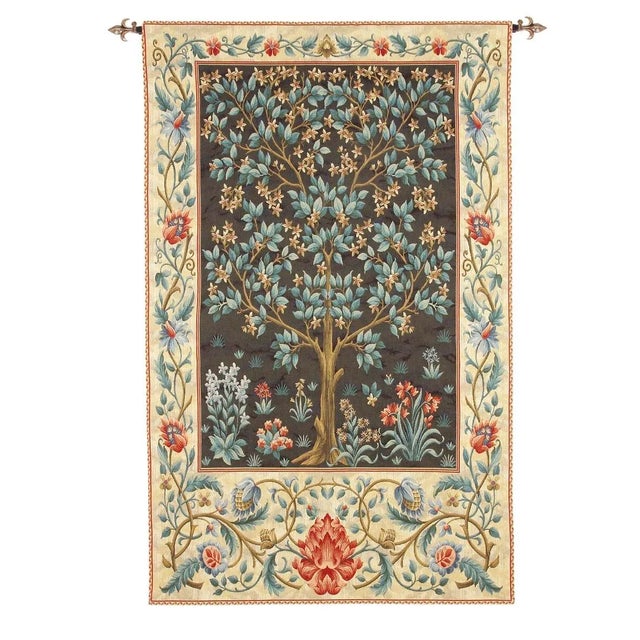 English Tree of Life - Dark Loom Woven Tapestry - Require Rod Size 2 For Sale - Image 3 of 3